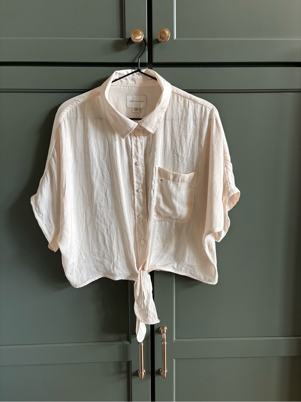 NWT American Eagle Outfitters Sheer Boxy, Lightweight Blouse,Tie Front, L